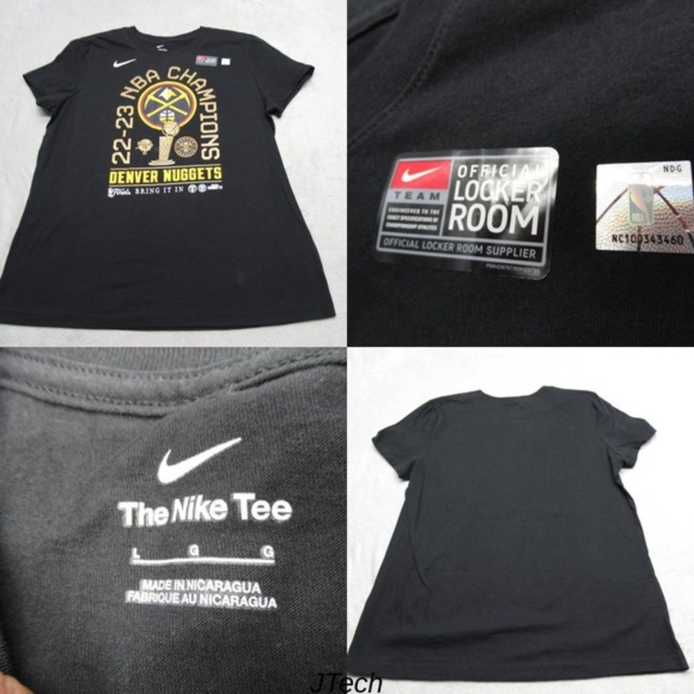 NBA Denver Nuggets Champions Shirt Womens Large Nike Tee Black Short Sleeve NEW‎